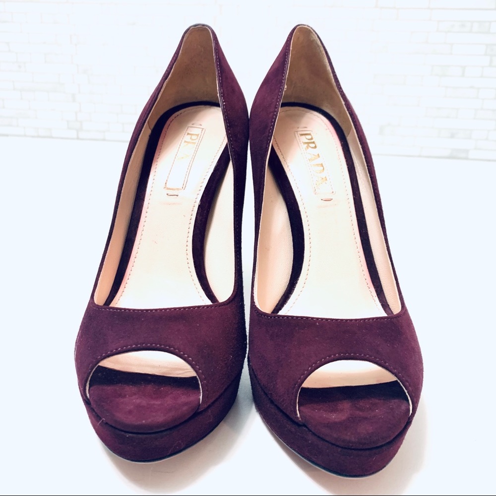 PRADA Suede Deep Purple Peep Toe Pumps Heels 38 - Picture 5 of 8